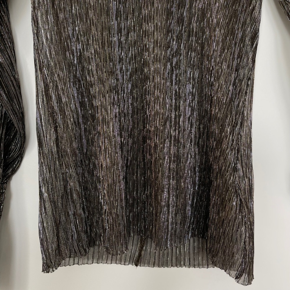 L'AGENCE Paola Blouse XS Gold Black Metallic Sheer Pleated Mock Neck Sexy Chic - Picture 12 of 16